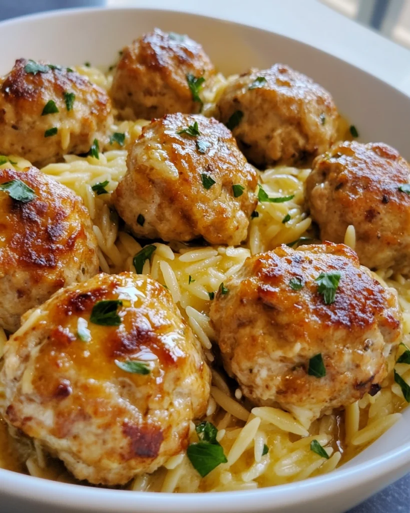 Chicken Meatballs with Lemon Orzo